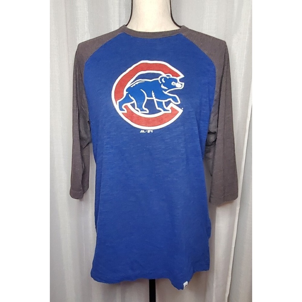 Chicago Cubs Baseball Mens Medium Team Fan Shirt Gray Blue Quarter Sleeve A15